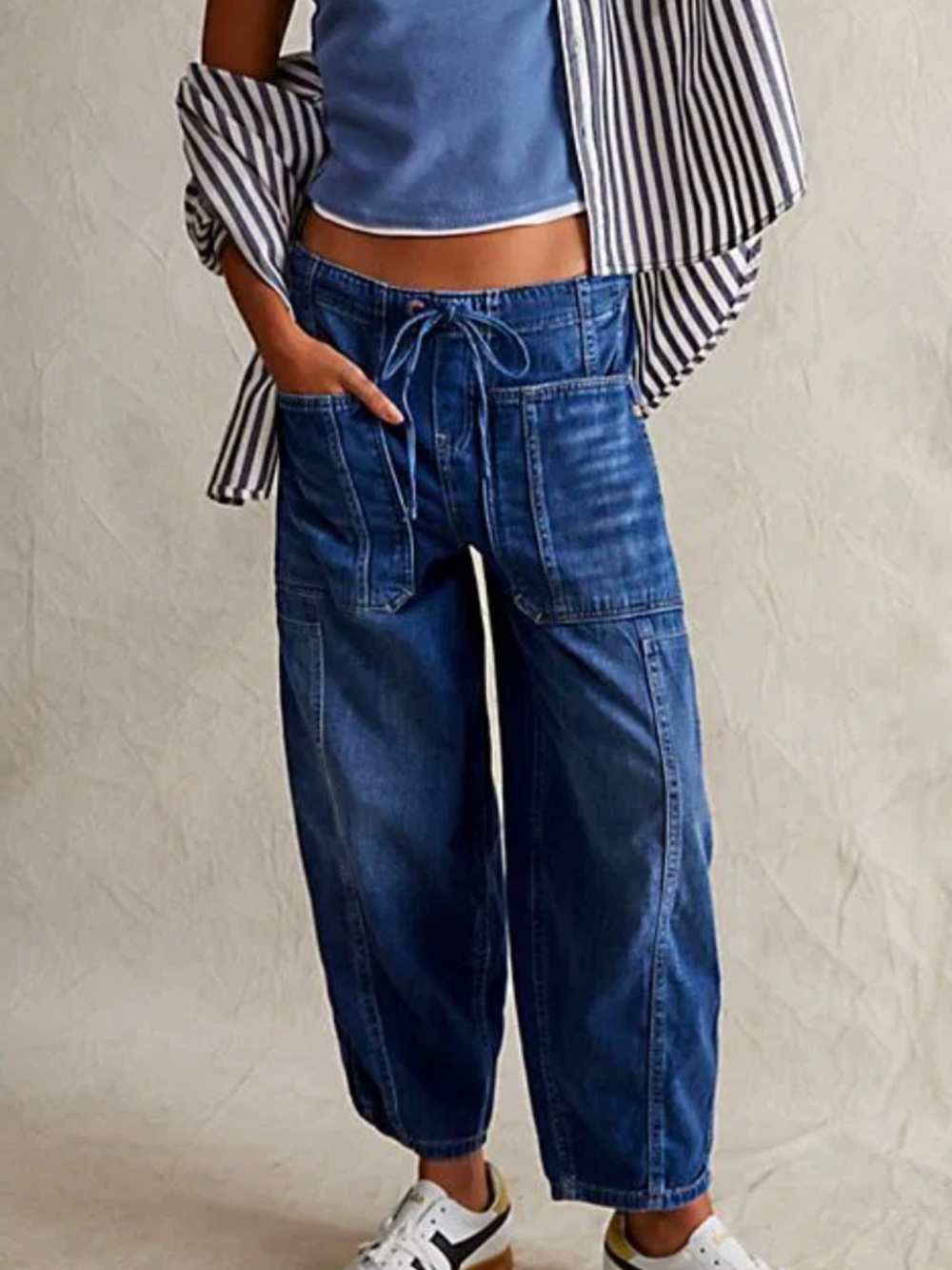 We The Free Wide-Leg Drawstring Jeans in Blue